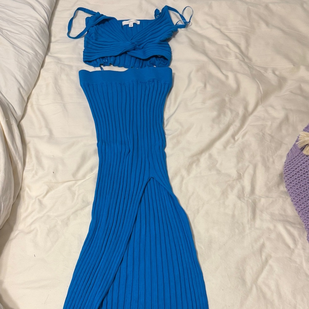 Vibrant Blue Ribbed Two-Piece Set
